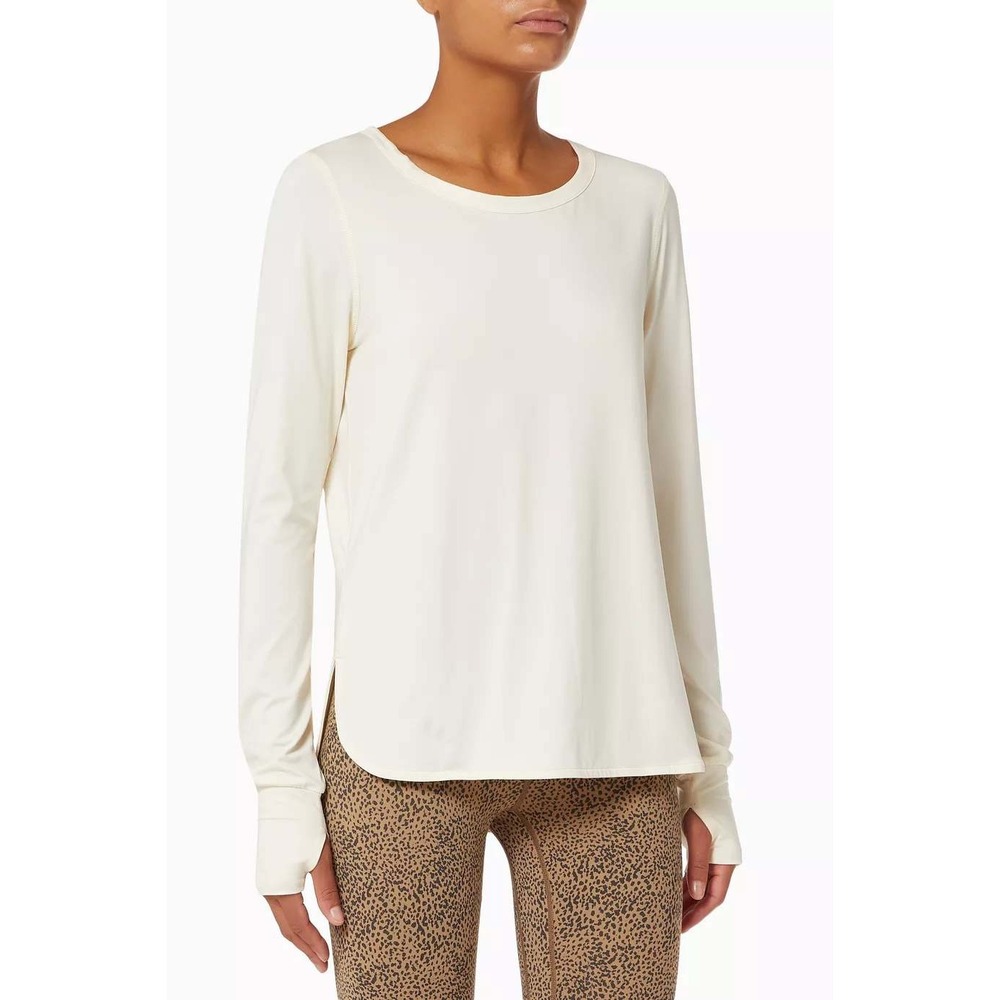 Varley Kearney Crew Neck Long Sleeved Scooped Hem Top Ivory Large